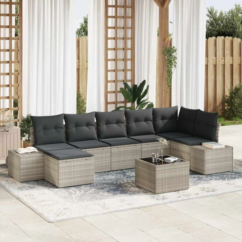 vidaXL Havesofa Sæt 7 pcs Lysegrå Poly rattan med opbevaring
