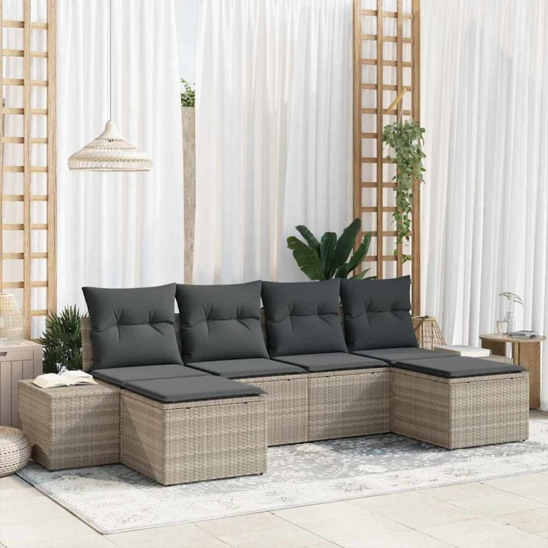 vidaXL Havesofa Sæt 4-pcs Lysegrå Poly rattan med opbevaring