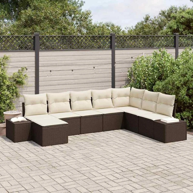 vidaXL Havesofa Sæt 8 stk Brun/Creme PolyRattan