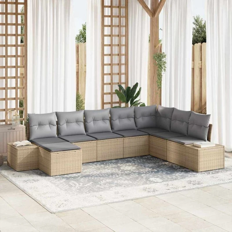 vidaXL Havesofa Sæt 8 pcs Beige/Lys Grå Poly Rattan