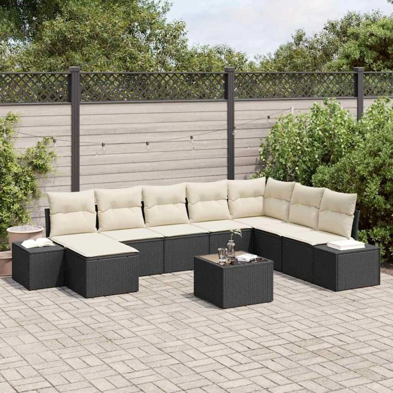 vidaXL Havesofa Sæt 8 pcs Sort & Cream PolyRattan