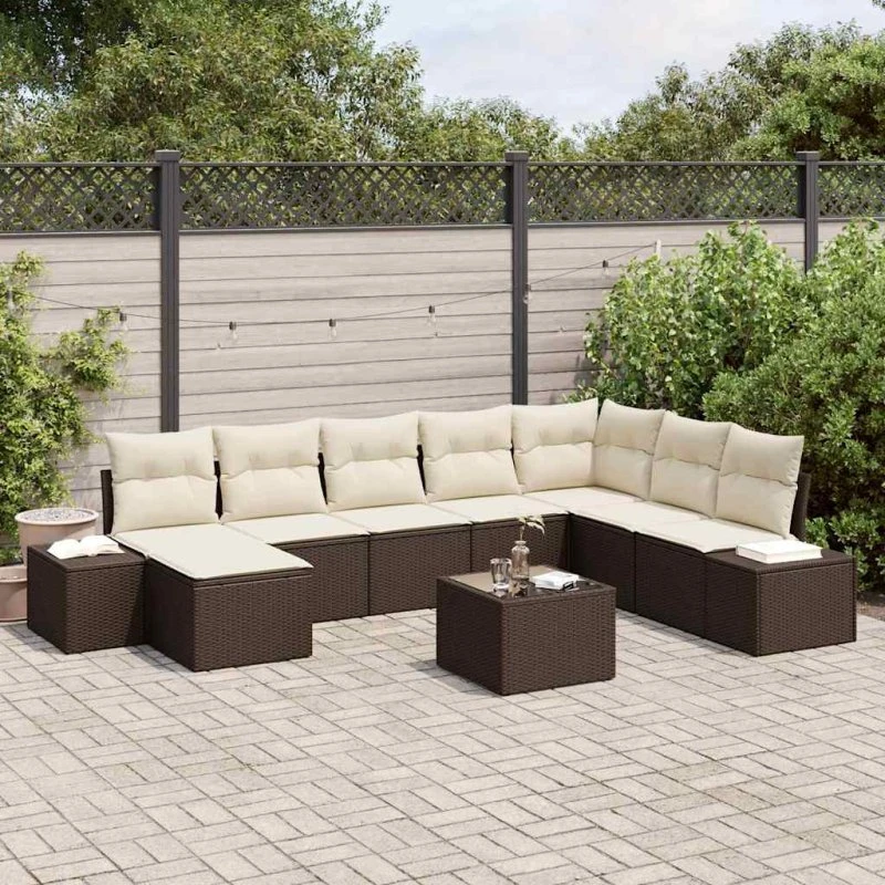 vidaXL Havesofa Sæt 8/9 stk Brun/Creme PolyRattan