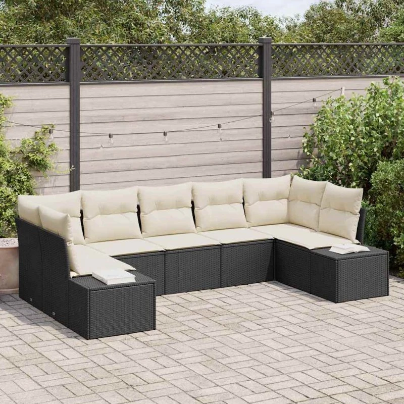 vidaXL Havesofa Sæt 7 pc Sort/Cream med Opbevaring