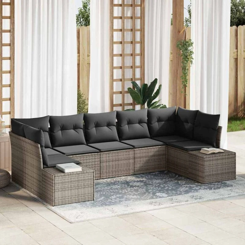 vidaXL Havesofa Sæt 7 pcs Grå Poly rattan med opbevaring