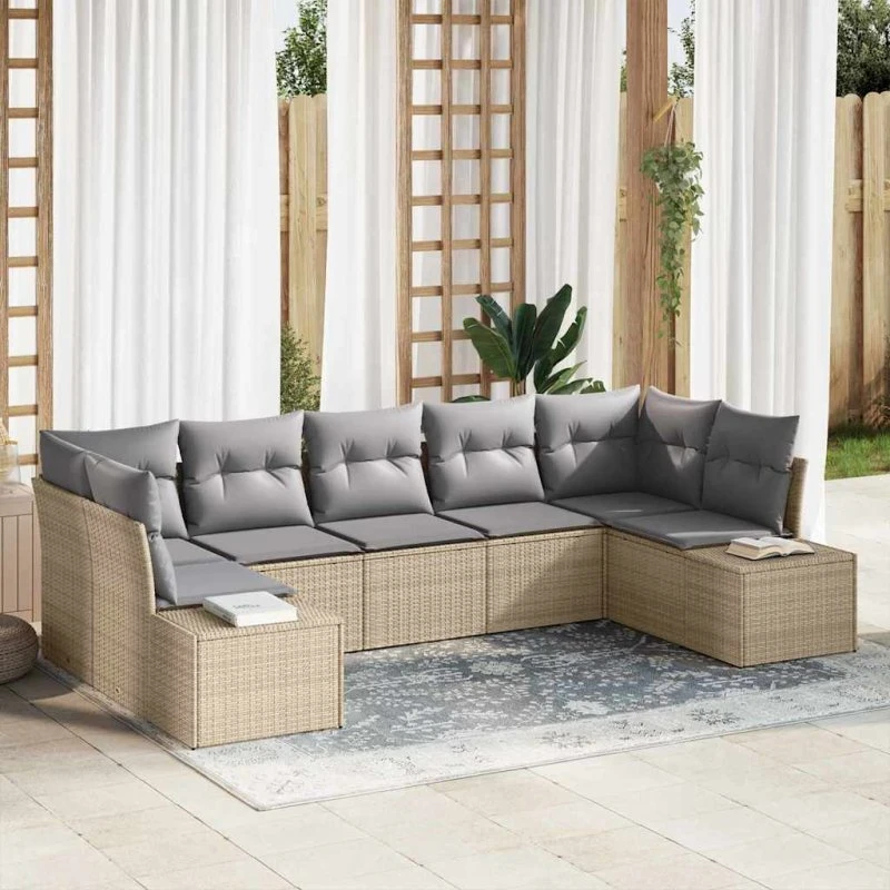 vidaXL Havesofa Sæt 7 pc Beige/Lys Grå Poly Rattan med Opbevaring