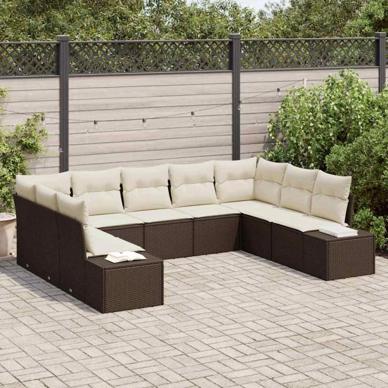 vidaXL Havesofa Sæt 9 pcs Brun og Creme PolyRattan