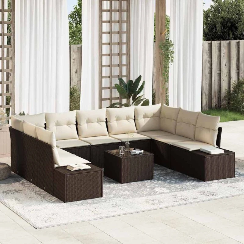 vidaXL Havesofa Sæt 9 pcs Brun/Creme Polyrattan