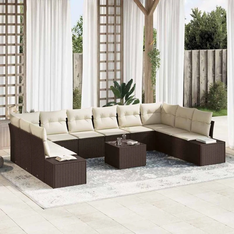 vidaXL Havesofa Sæt 10/11 stk Brun/Creme Polyrattan