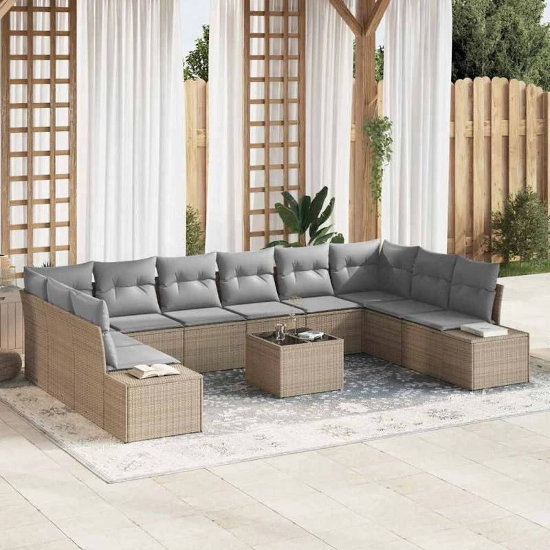 vidaXL Havesofa Sæt 10 pcs Beige/Lys Grå PolyRattan