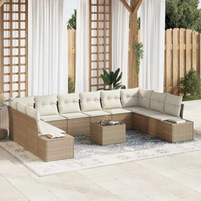 vidaXL Havesofa Sæt 10/11 stk Beige/Creme PolyRattan & Akacietræ