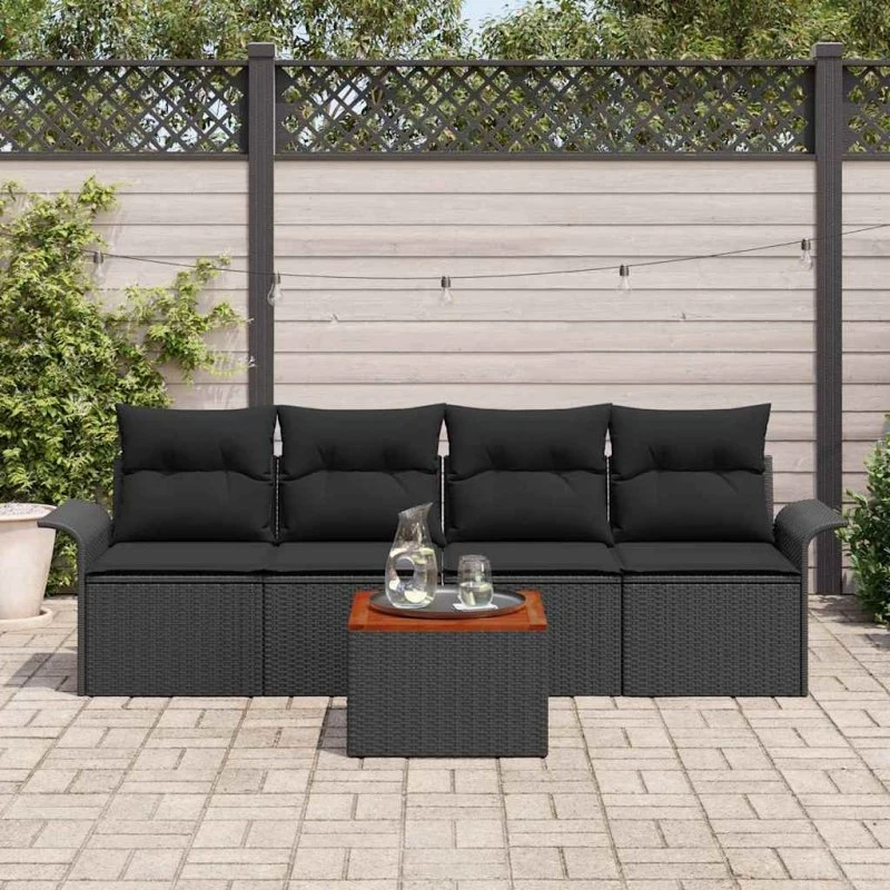 vidaXL Havesofa Sæt 5 pc med Opbevaring, Sort PolyRattan