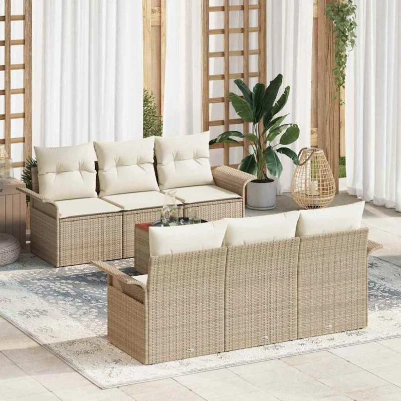 vidaXL Havesofa Sæt 7 pcs Beige/Creme med Opbevaring