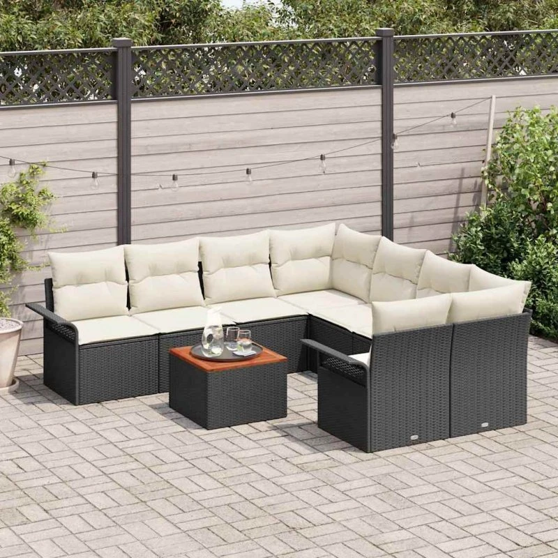 vidaXL Havesofa Sæt 9 pcs Sort og Cream med opbevaring