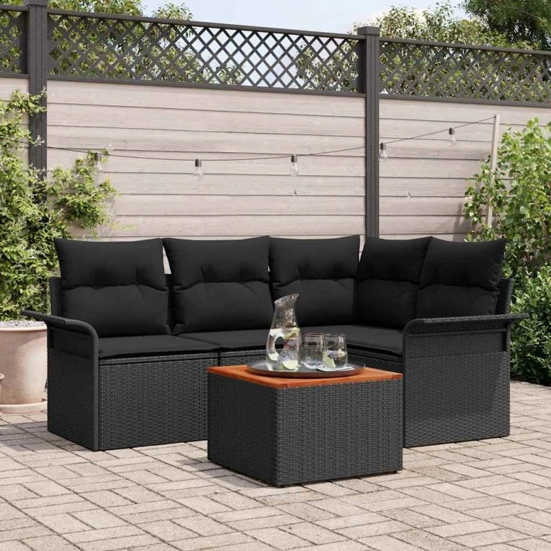 vidaXL Havesofa Sæt 5-pces med Opbevaring, Sort Poly Rattan