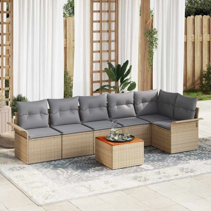 vidaXL Havesofa Sæt 7 pcs Beige/Lys Grå med Opbevaring