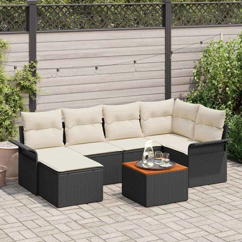 vidaXL Havesofa Sæt 7 pc Sort/Cream med Opbevaring