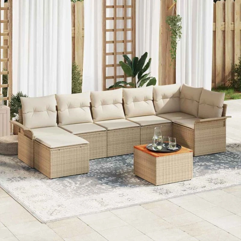 vidaXL Havesofa Sæt 8 pc med opbevaring, beige og creme