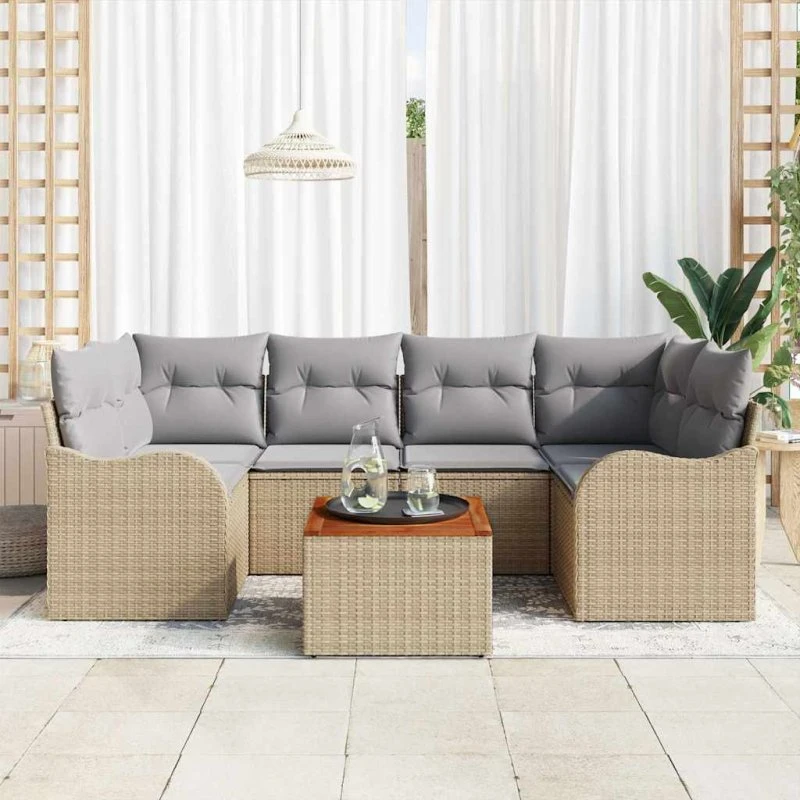 vidaXL Havesofa Sæt 7 pc Beige/Lys Grå Poly Rattan