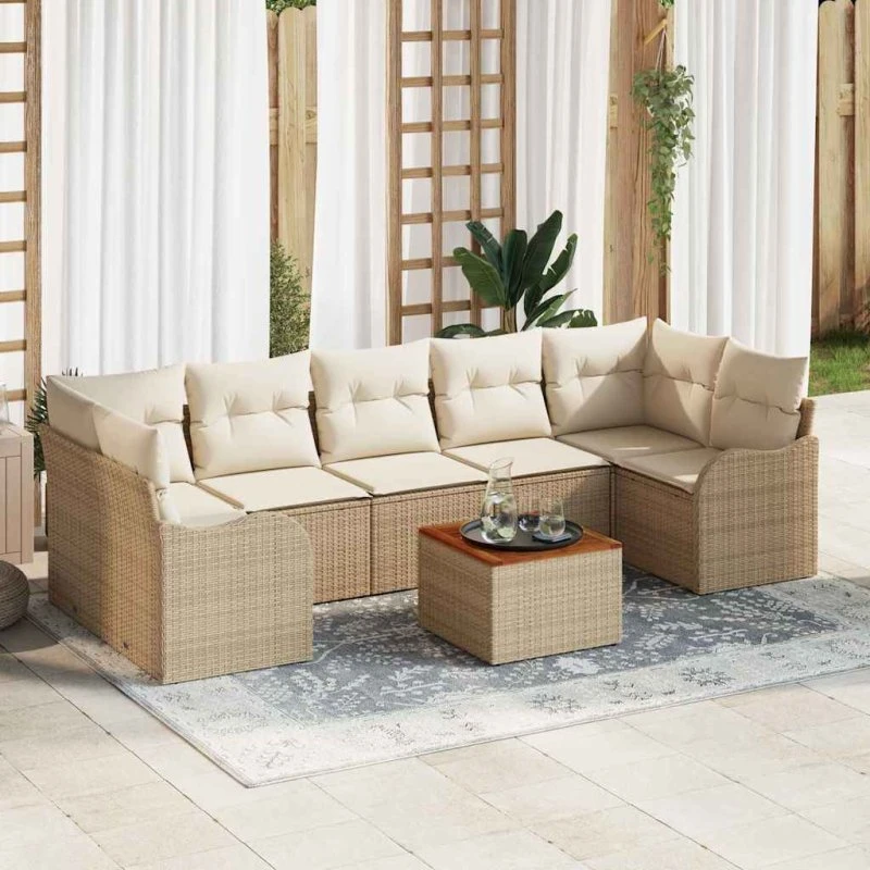 vidaXL Havesofa Sæt 8 pc Beige/Creme med Opbevaring