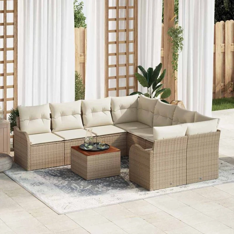 vidaXL Havesofa Sæt 9 pc Beige/Creme med Opbevaring