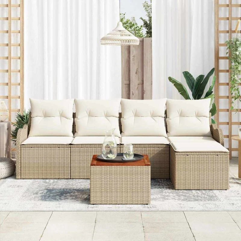 vidaXL Havesofa Sæt 6 pc Beige/Creme Poly Rattan med Opbevaring