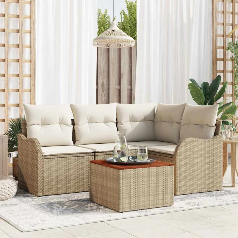vidaXL Havesofa Sæt 5-pcs Beige/Creme med Opbevaring