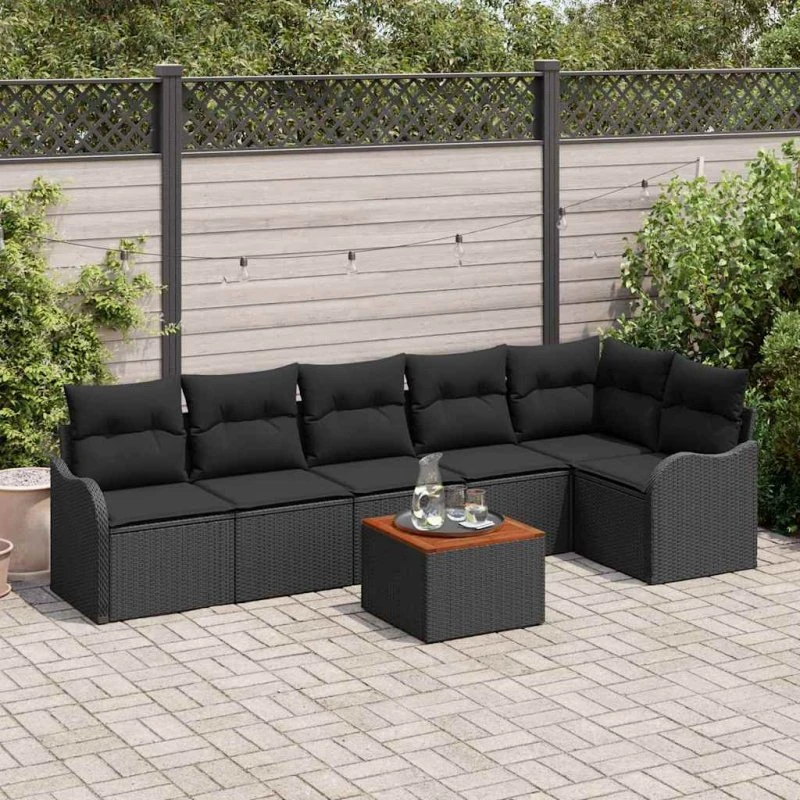 vidaXL Havesofa Sæt 7 stk Sort med opbevaring