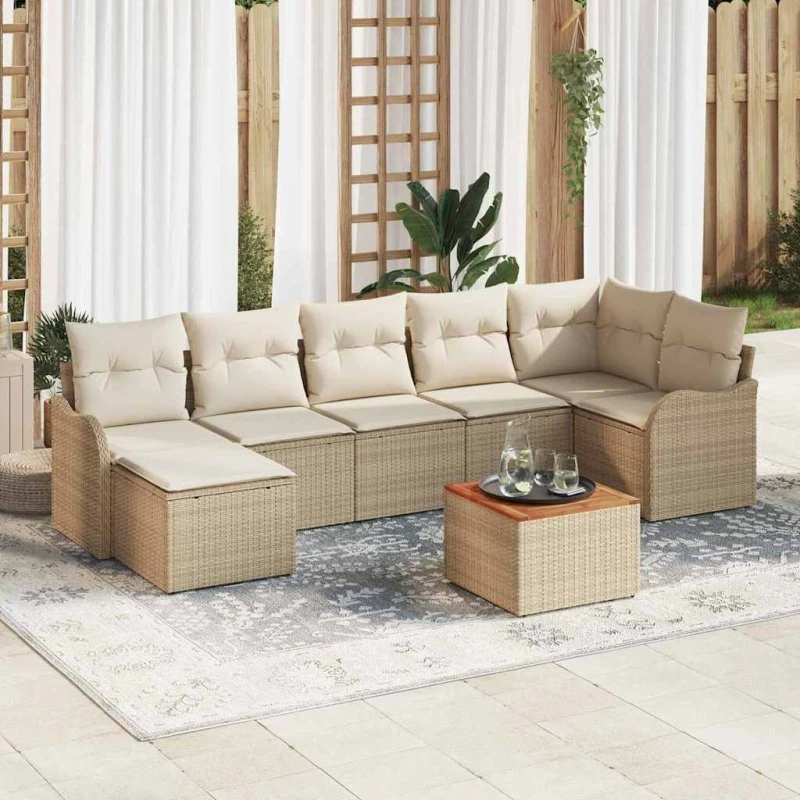 vidaXL Havesofa Sæt 8 pc Beige/Creme med opbevaring