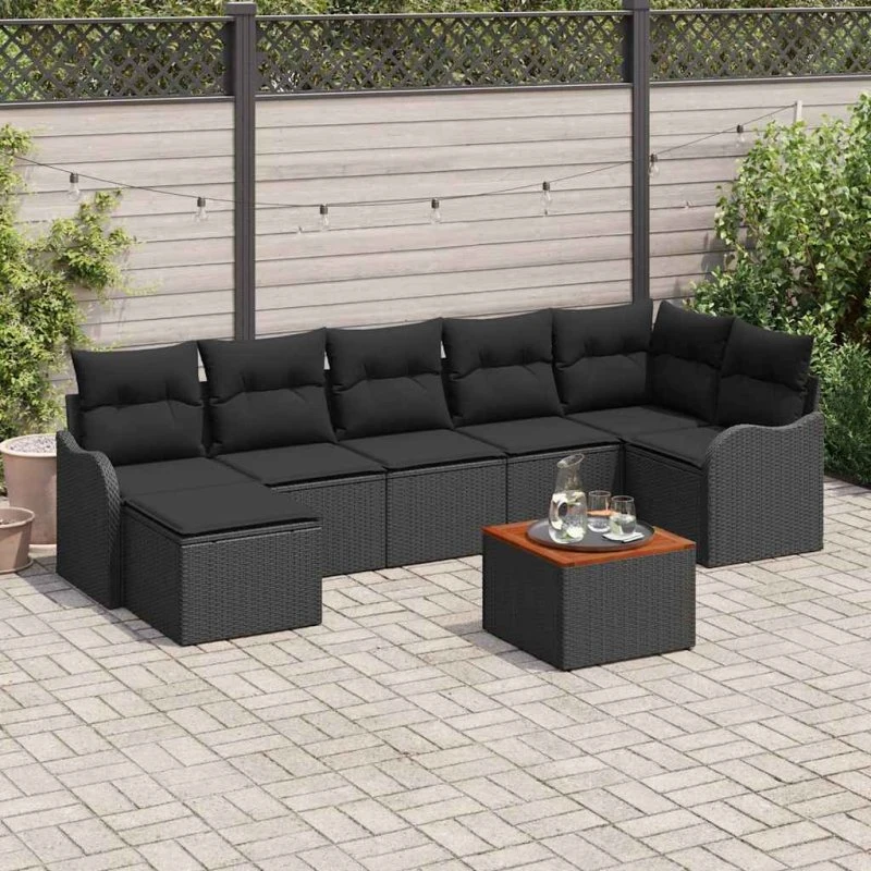 vidaXL Havesofa Sæt 8 pc Sort polyrattan med opbevaring