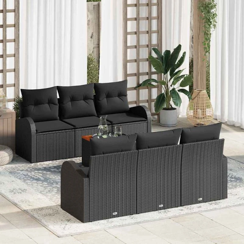 vidaXL Havesofa Sæt 7 pc Sort med opbevaring