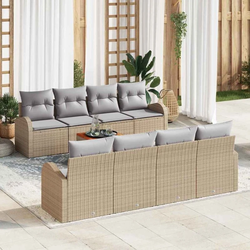 vidaXL Havesofa Sæt 9 pc Beige/Lys Grå Poly-rattan