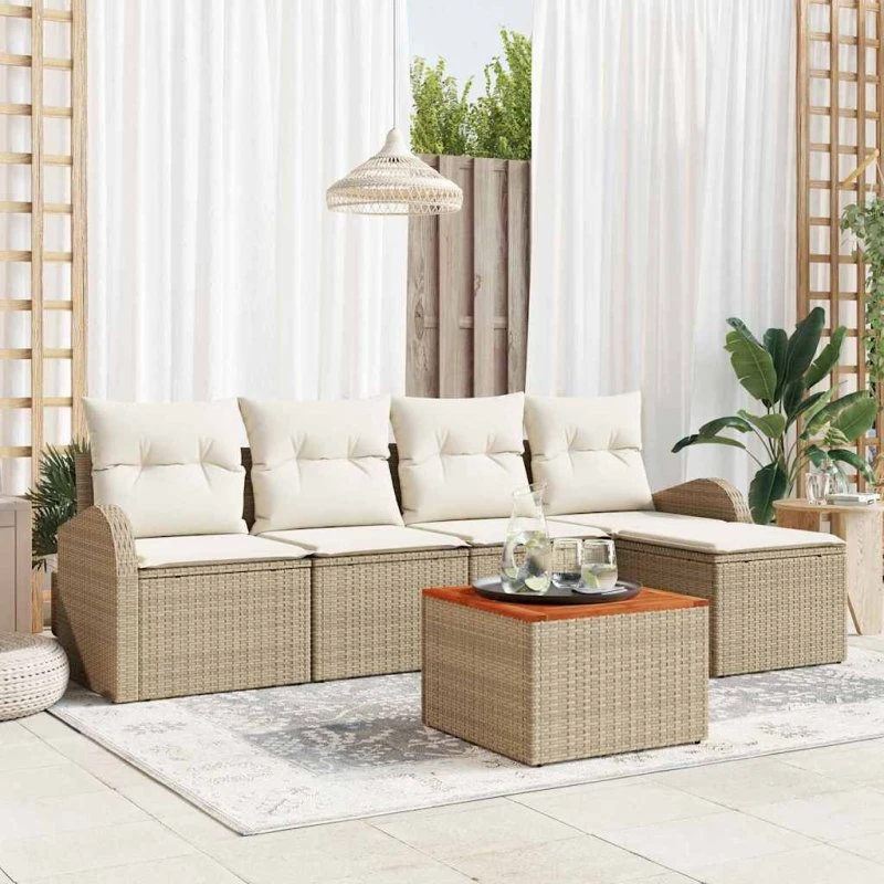 vidaXL Havesofa Sæt 6 pc Beige/Creme Poly Rattan med Opbevaring