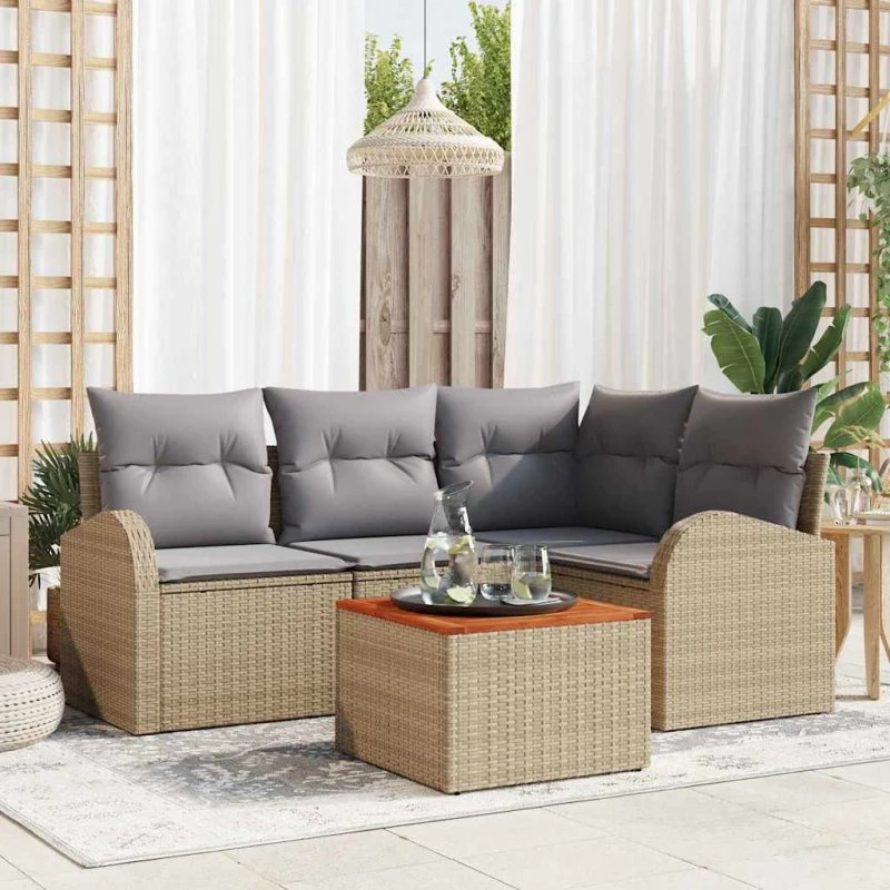 vidaXL Havesofa Sæt 5 pcs Beige/Lys Grå Poly Rattan med Opbevaring