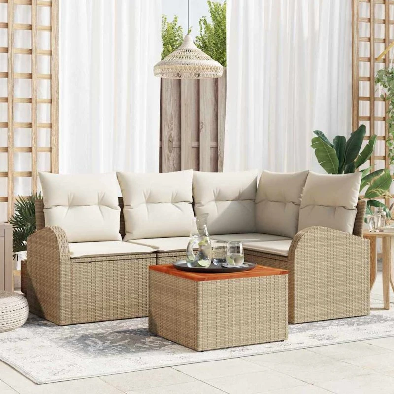 vidaXL Havesofa Sæt 5 pcs Beige/Creme med Opbevaring