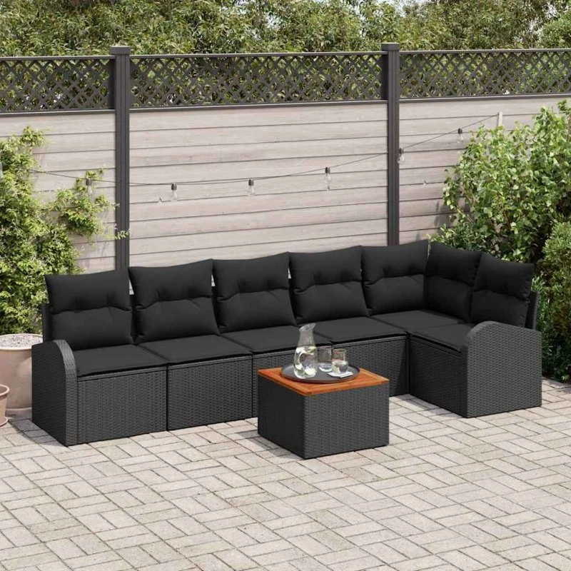 vidaXL Havesofa Sæt 7 pc Sort polyrattan med opbevaring