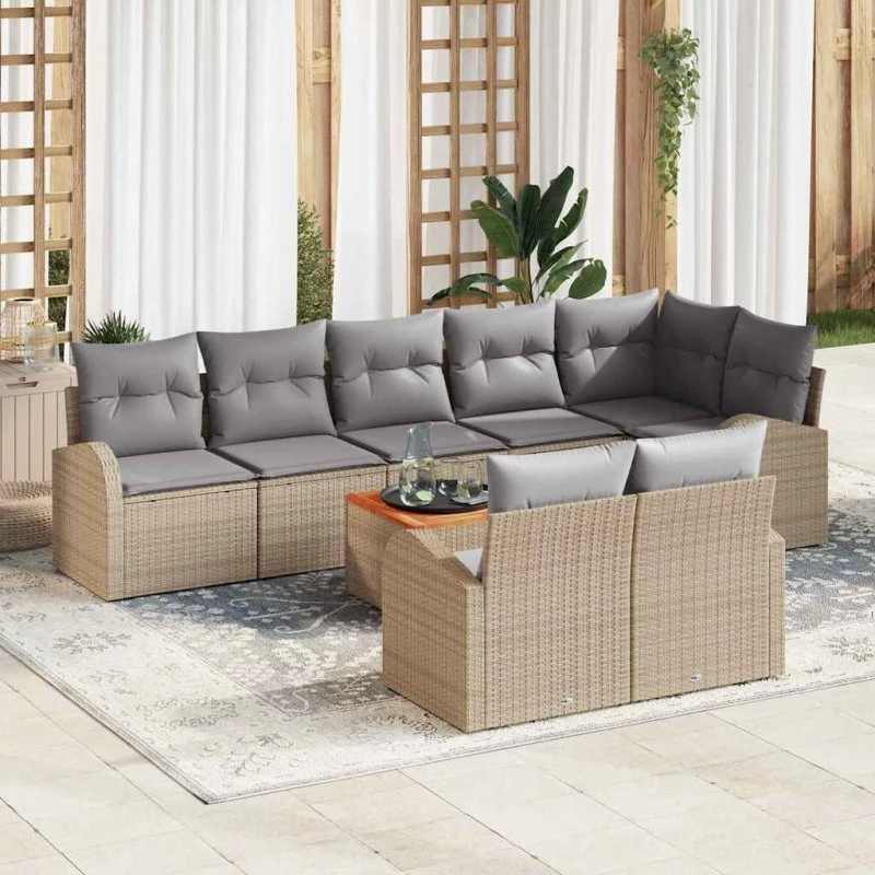 vidaXL Havesofa Sæt 9 pcs Beige og Lys Grå Poly Rattan