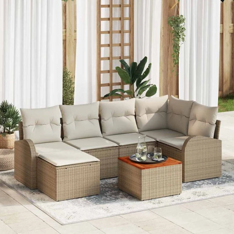 vidaXL Havesofa Sæt 7 stk med Opbevaring, Beige og Hvid