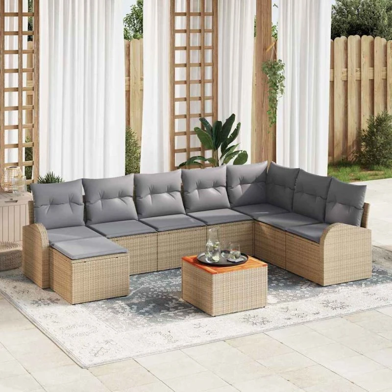 vidaXL Havesofa Sæt 9 pcs Beige og Lys Grå med Opbevaring