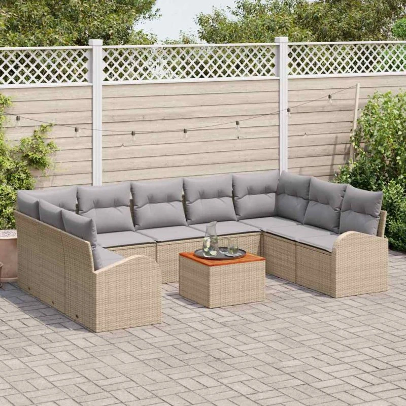 vidaXL Havesofa Sæt 10 stk Beige og Lys Grå Poly Rattan