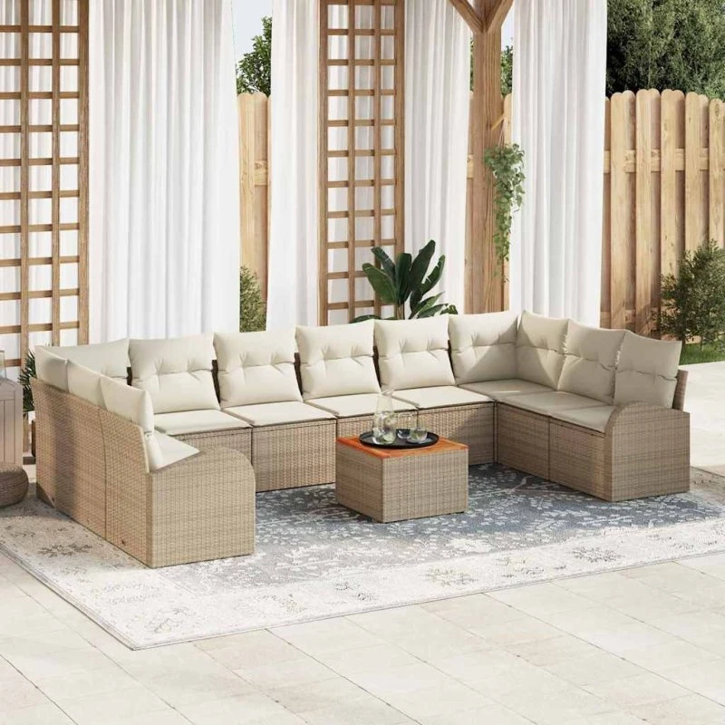 vidaXL Havesofa Sæt 11 stk Beige/Creme PolyRattan med opbevaring