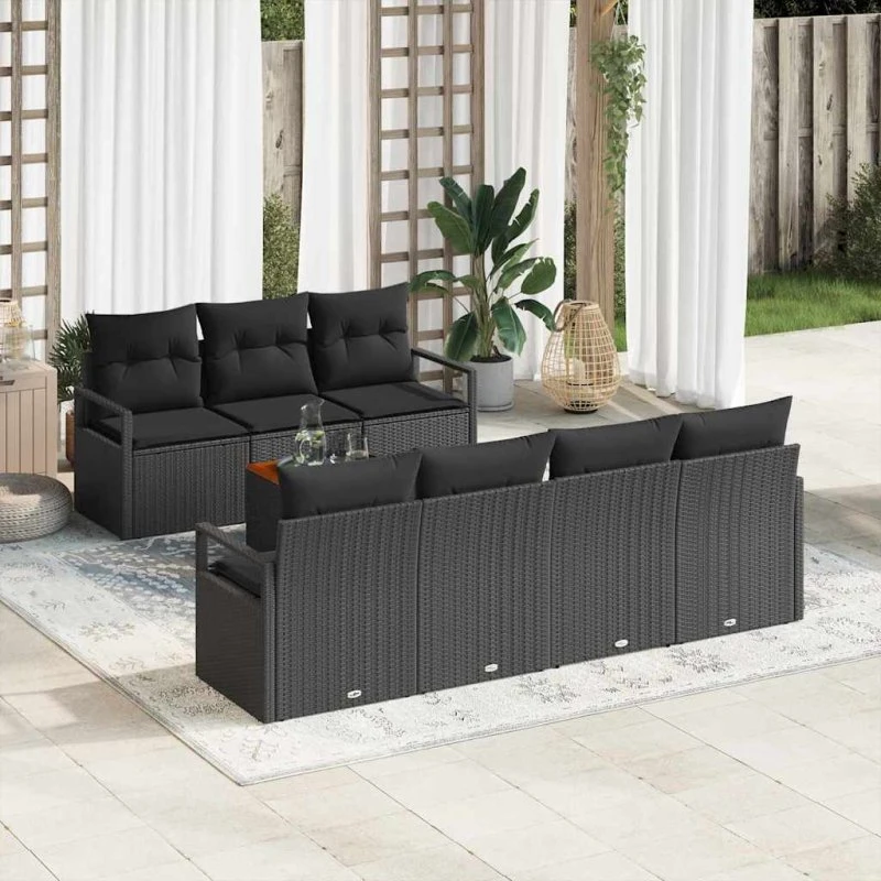 vidaXL Havesofa Sæt 8 pc Sort polyrattan med opbevaring