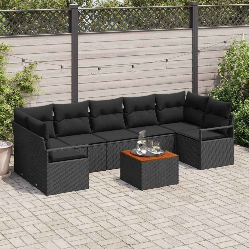 vidaXL Havesofa Sæt 8 stk Sort polyrattan med opbevaring