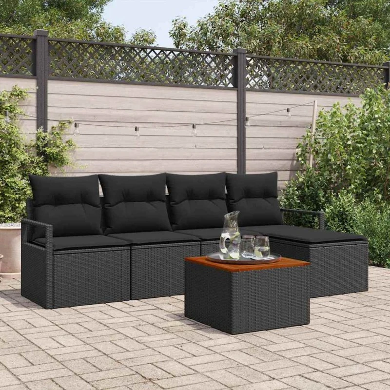 vidaXL Havesofa Sæt 6 stk Sort polyrattan med opbevaring