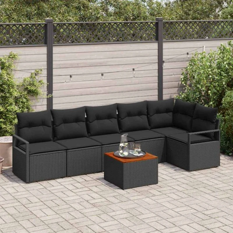 vidaXL Havesofa Sæt 7 pc Sort polyrattan med opbevaring