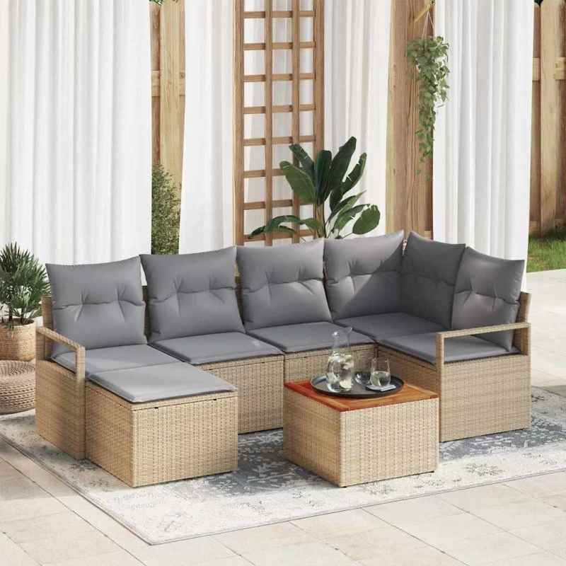 vidaXL Havesofa Sæt 7 pcs Beige/Lys Grå Poly Rattan