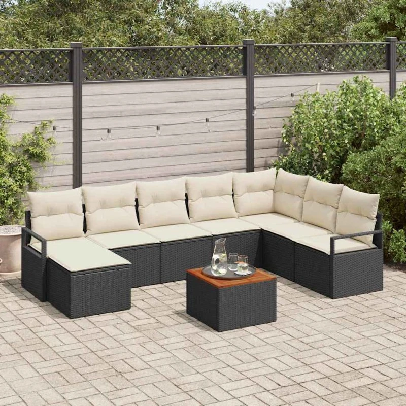 vidaXL Havesofa Sæt 9 pcs Sort og Hvid med Opbevaring Poly Rattan