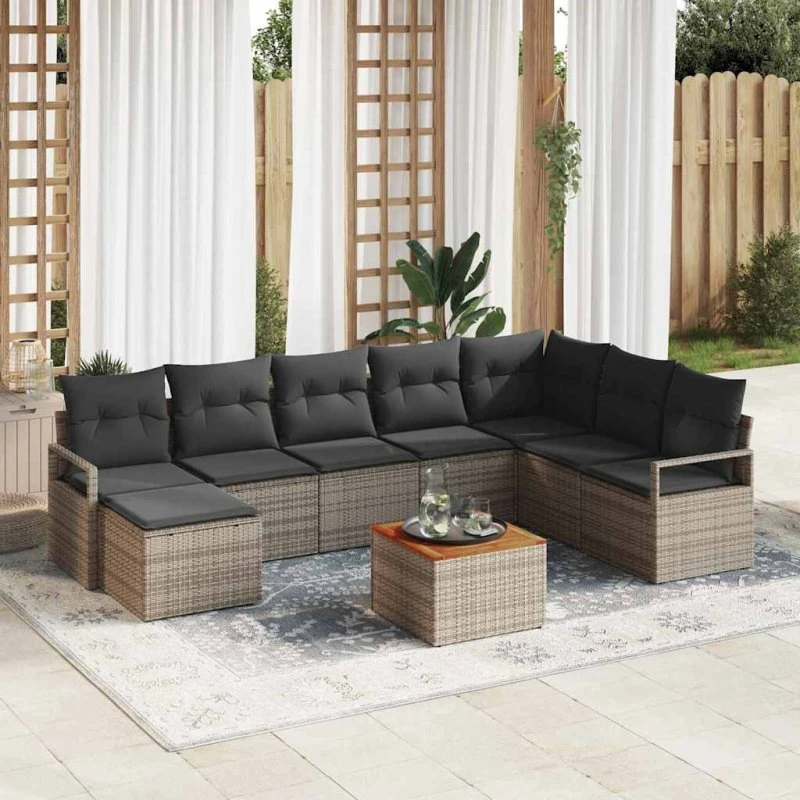 vidaXL Havesofa Sæt 9 stk Grå med Opbevaring PolyRattan