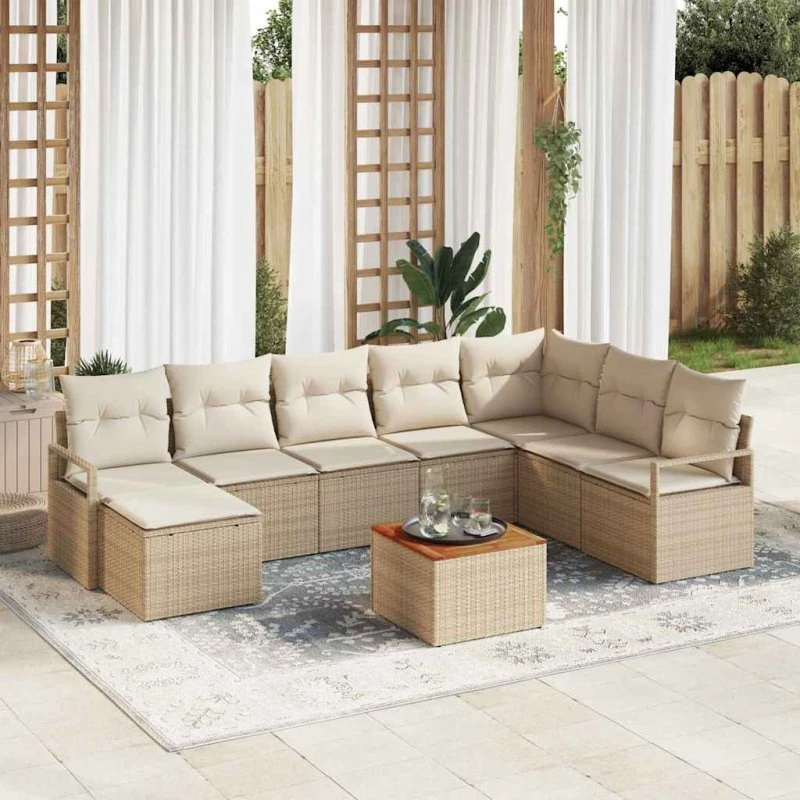 vidaXL Havesofa Sæt 9 pcs Beige/Hvid med Opbevaring Poly Rattan