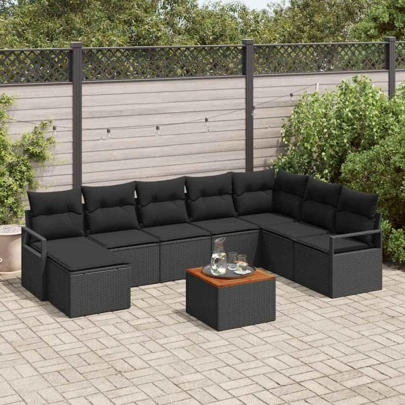 vidaXL Havesofa Sæt 9 stk med Opbevaring, Sort Poly Rattan