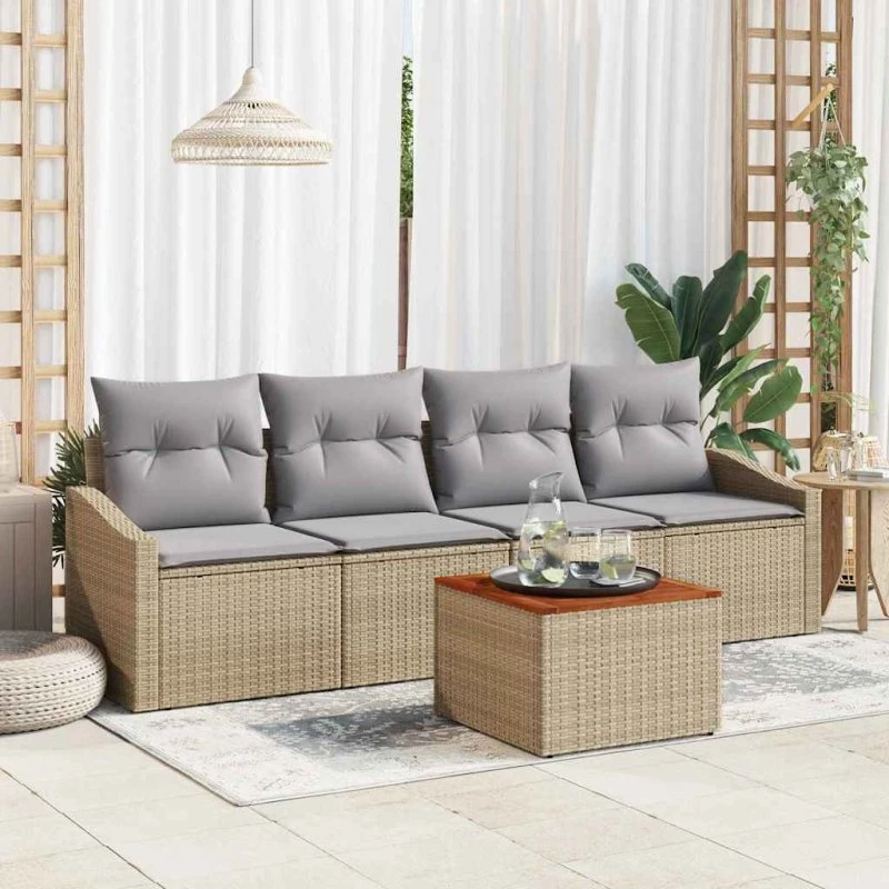 vidaXL Havesofa Sæt 5 pcs Beige/Lys Grå Poly Rattan